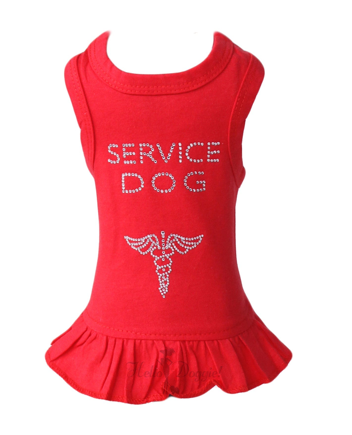 Hello Doggie Service Dog Crystal Red Dog Dress
