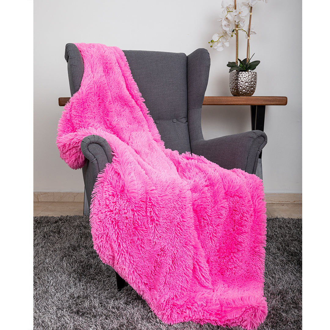 Hello Doggie Shag Throw Fuchsia Dog Blanket