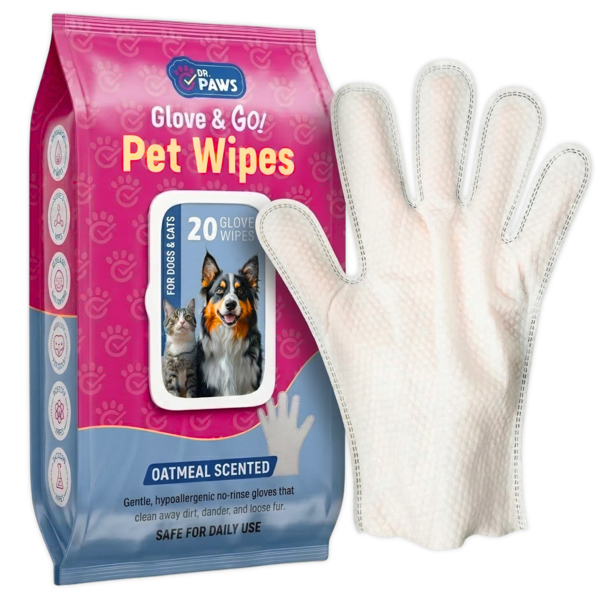 Glove & Go! Glove Grooming Wipes for Dogs & Cats (20 Count)