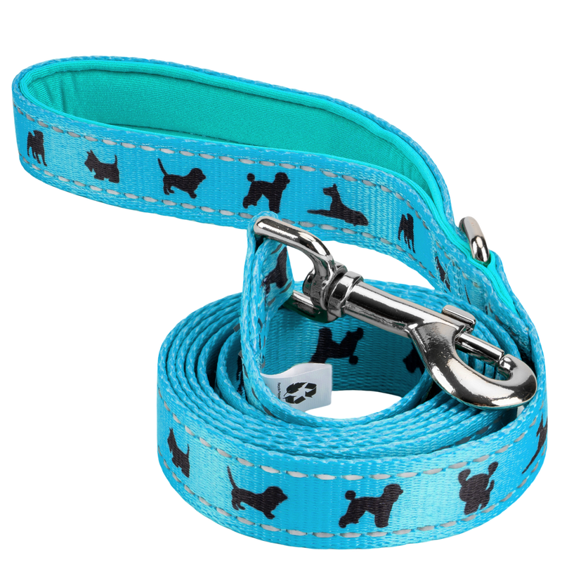 EcoBark Sky Blue Dog Leash- Padded Comfort Grip Padded Leash Dog Pattern - 4 Foot, 5 Foot, 6 Foot Leash for Small and Medium Dogs