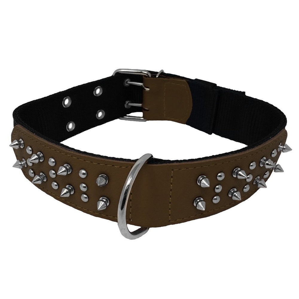 Dogline Leather with Nylon Spiked Dog Collar