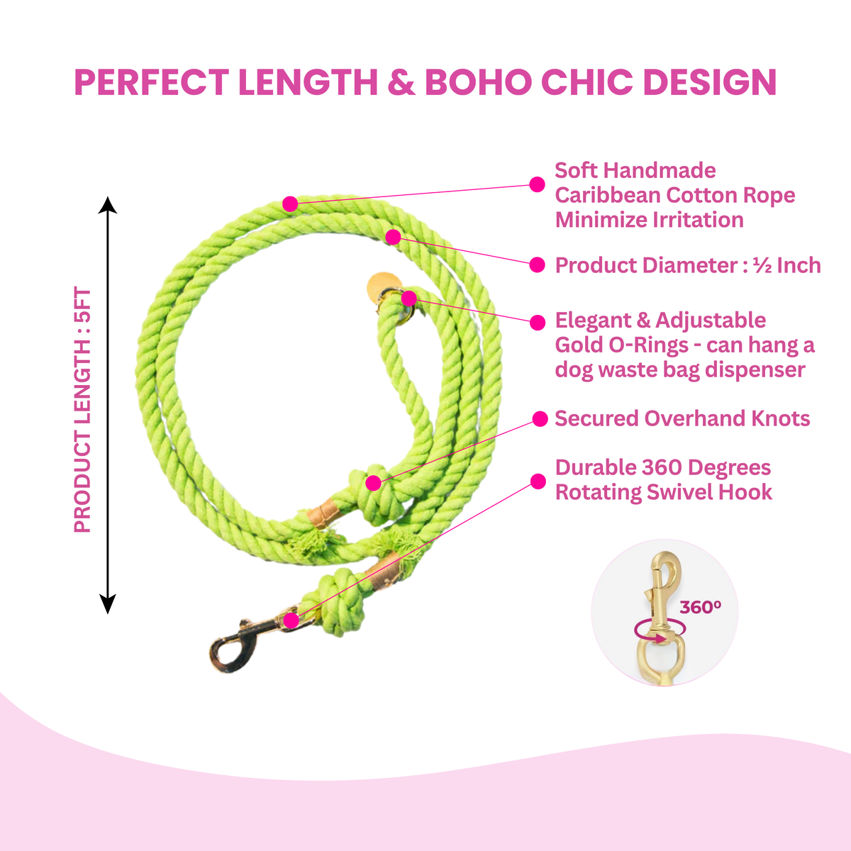 Glow Pups: Bright Green Boho Chic Cotton Rope Dog Leash