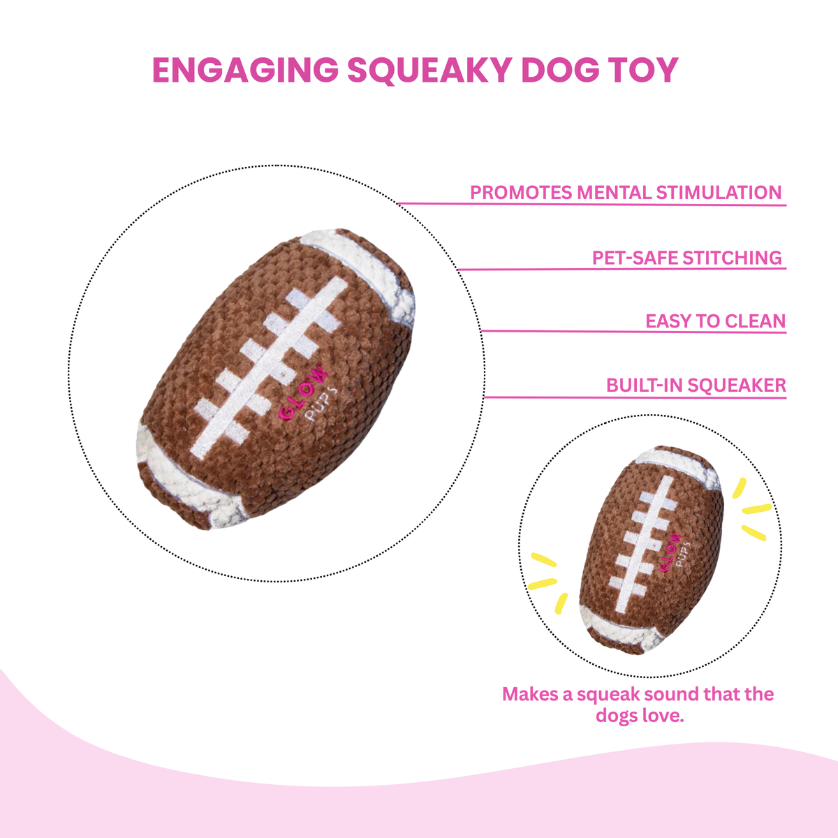 Glow Pups: Football Squeaky Plush Dog Toy