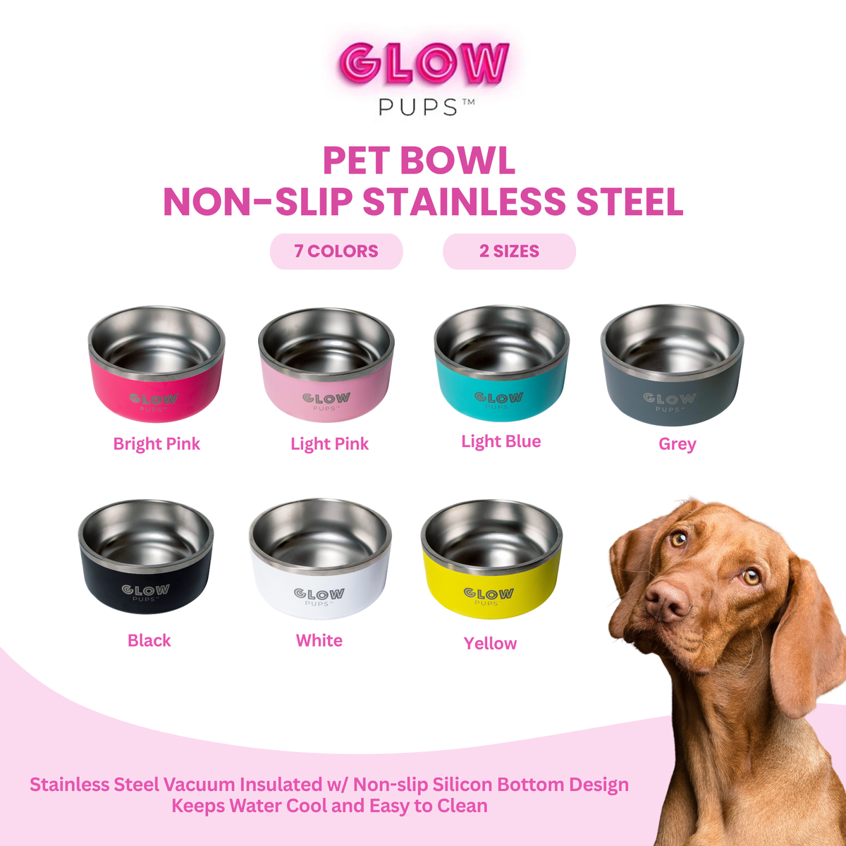 Glow Pups: Sunshine Yellow Vacuum Insulated Stainless Steel Dog Bowl