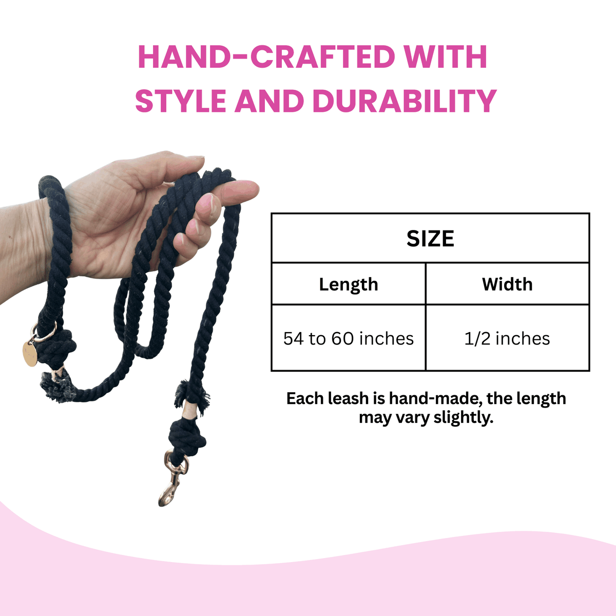 Glow Pups: Black Boho Chic Cotton Rope Dog Leash