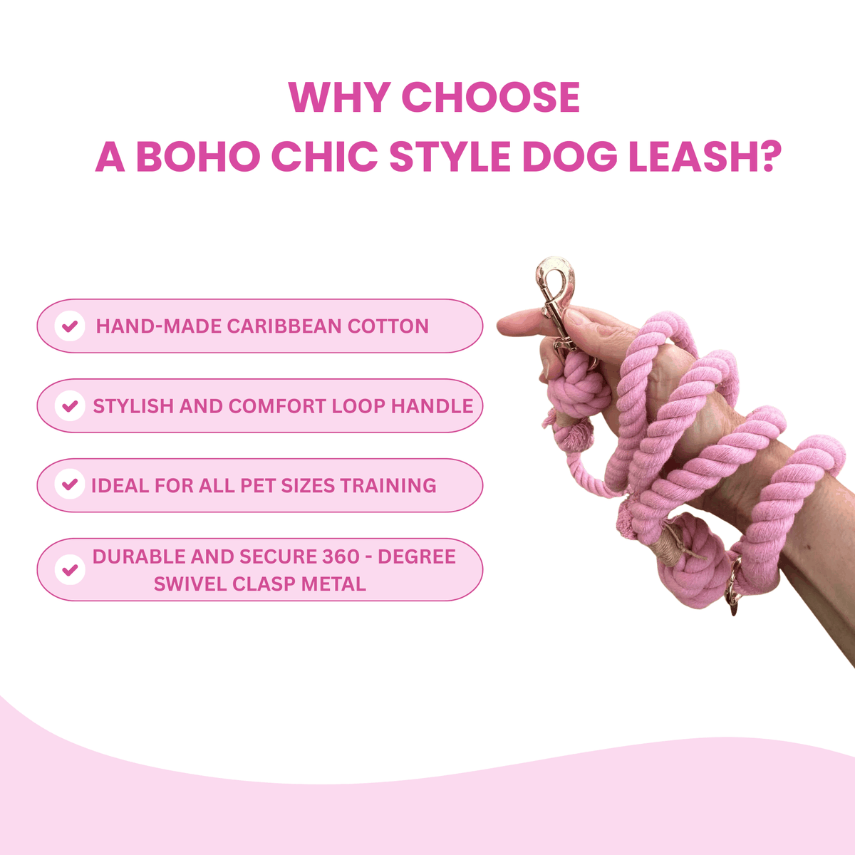 Glow Pups: Light Pink Boho Chic Cotton Rope Dog Leash