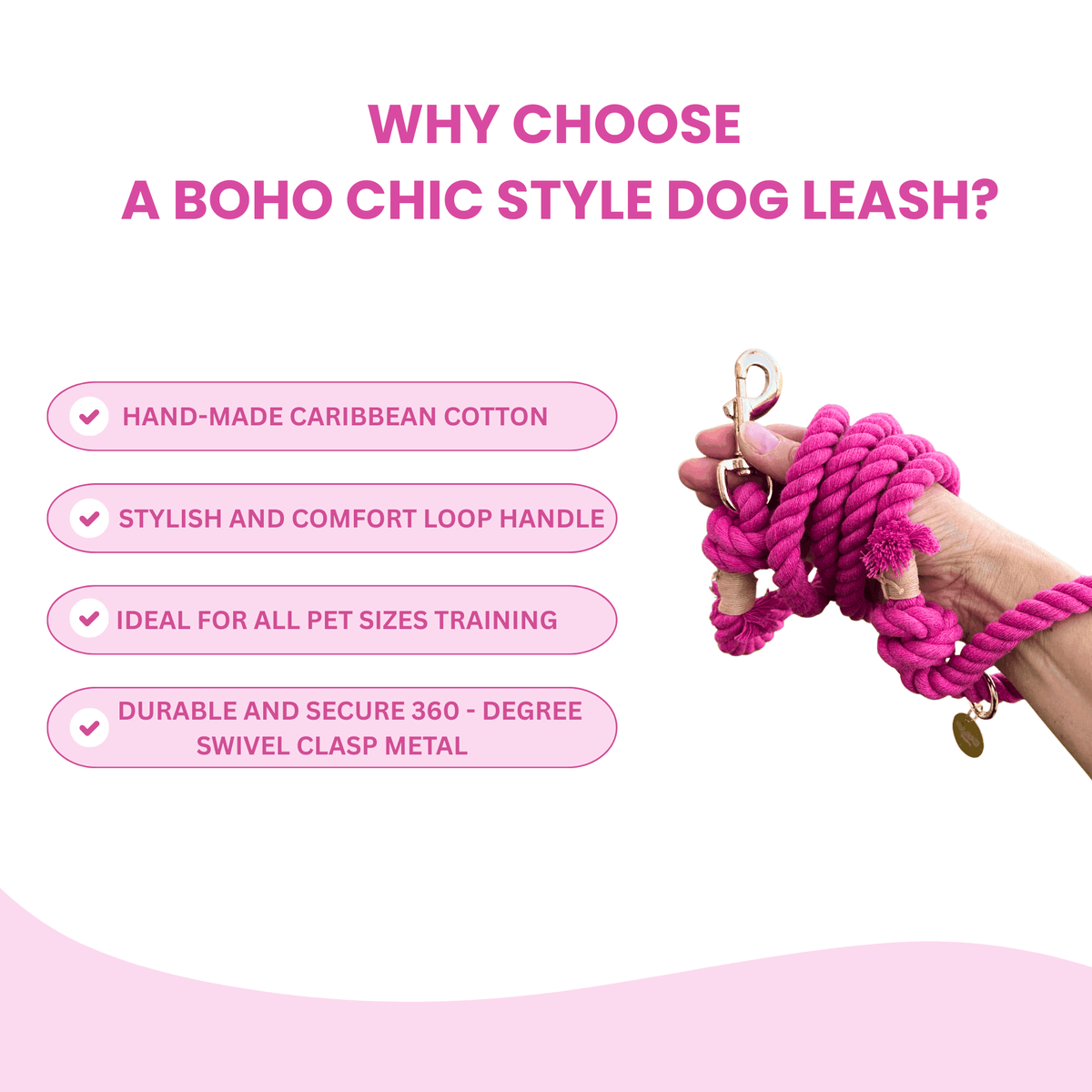 Glow Pups: Bright Pink Boho Chic Cotton Rope Dog Leash
