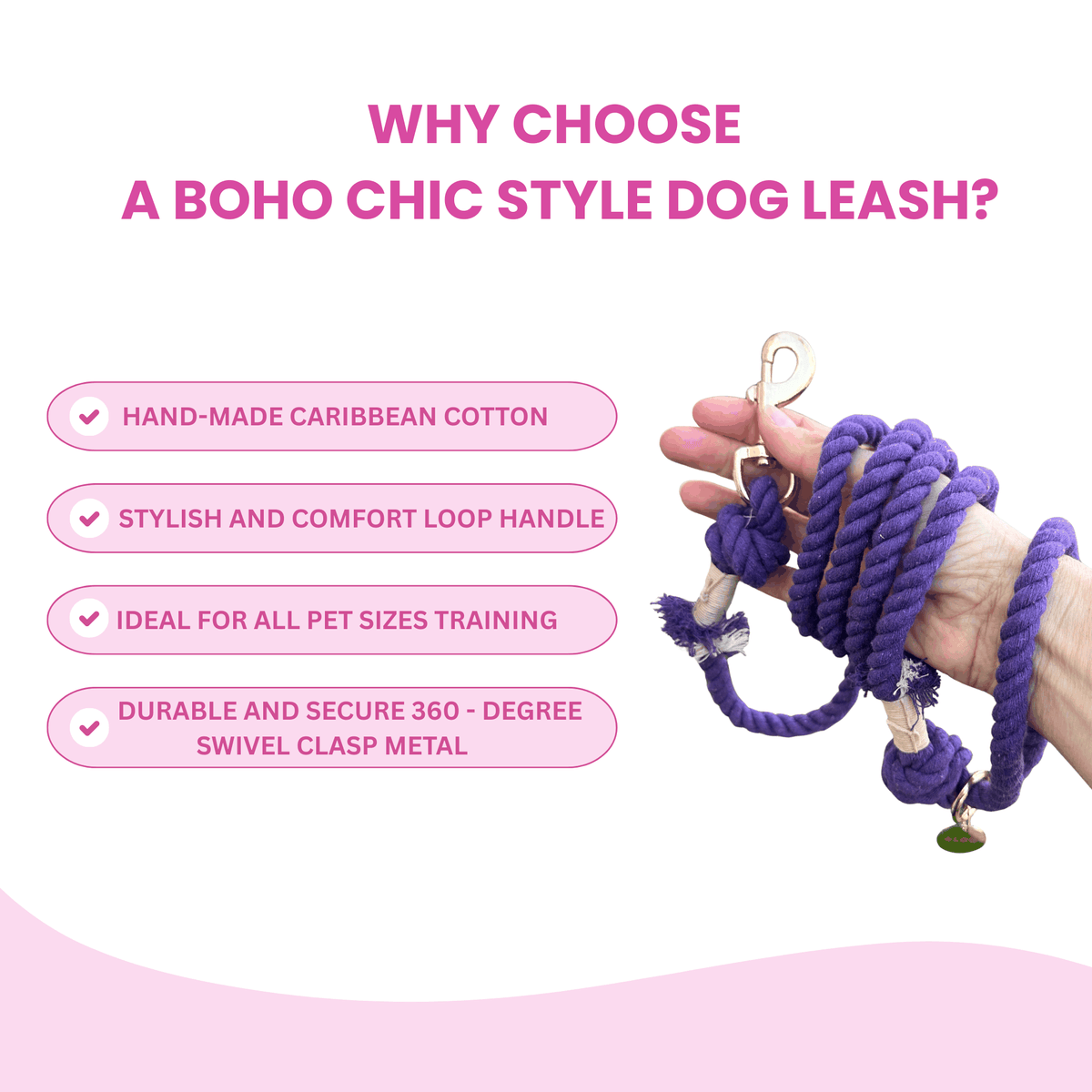 Glow Pups: Purple Boho Chic Cotton Rope Dog Leash