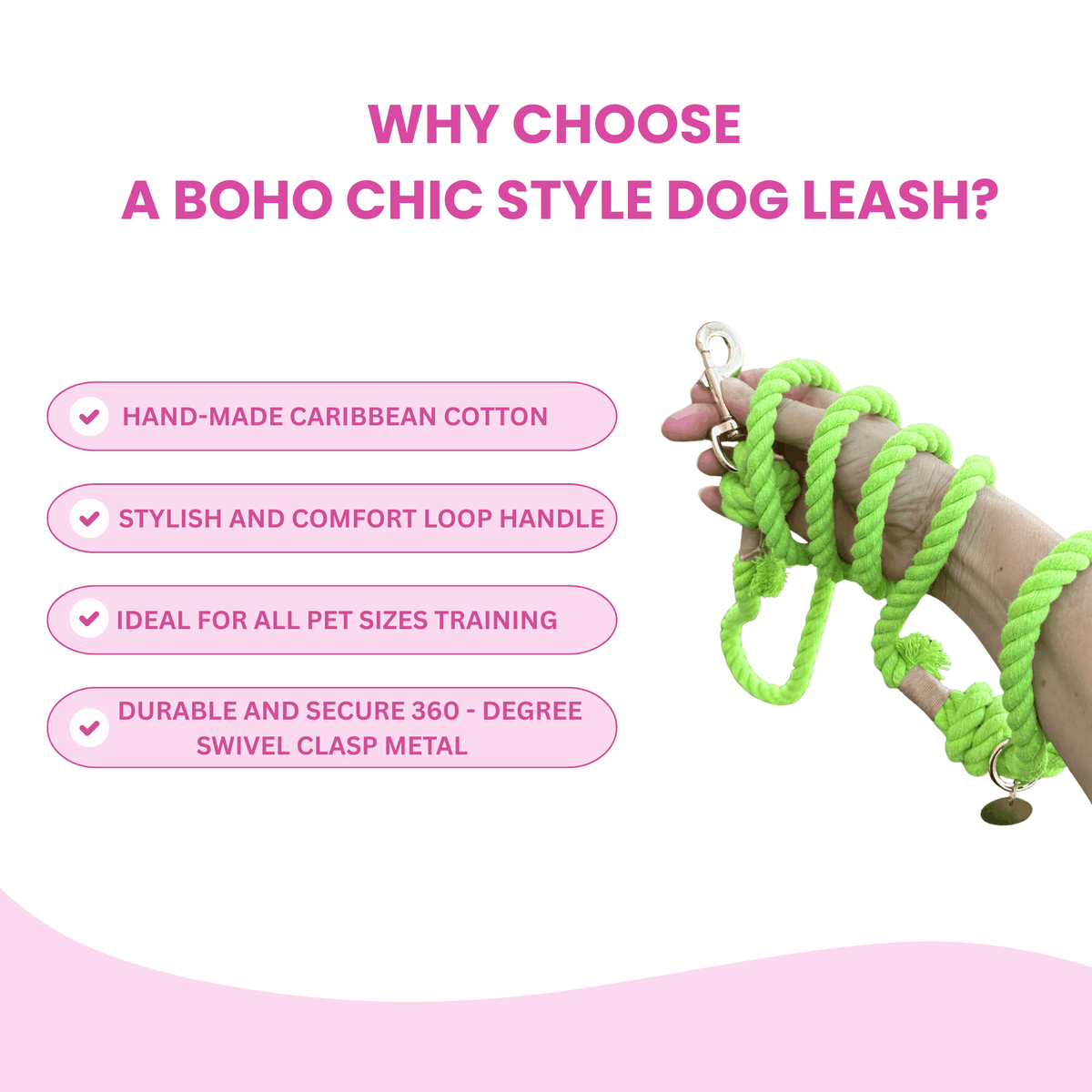 Glow Pups: Bright Green Boho Chic Cotton Rope Dog Leash