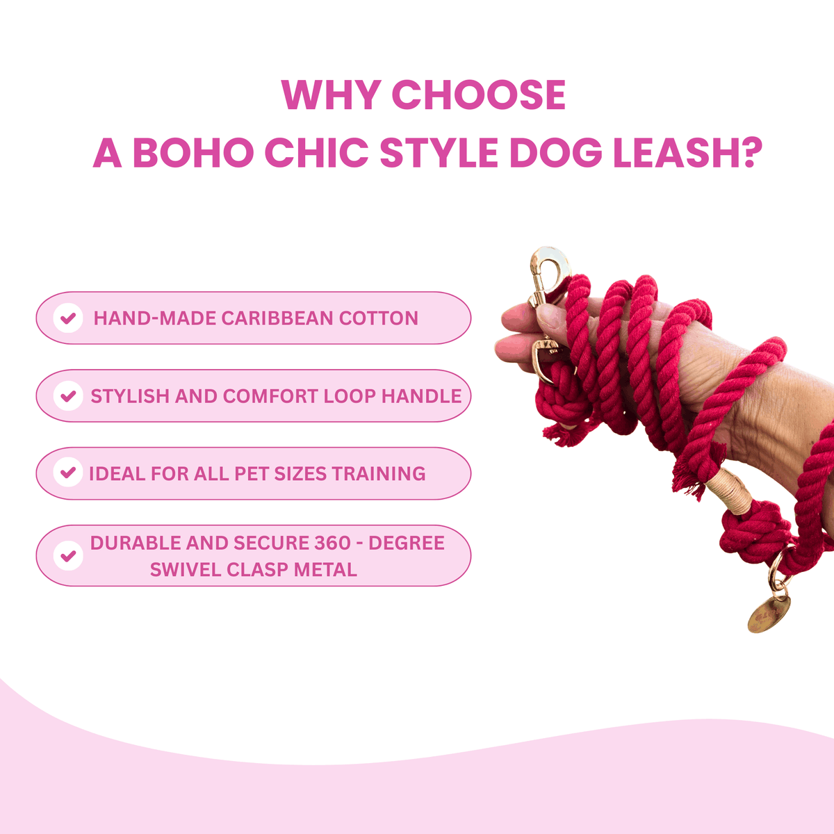 Glow Pups: Red Boho Chic Cotton Rope Dog Leash