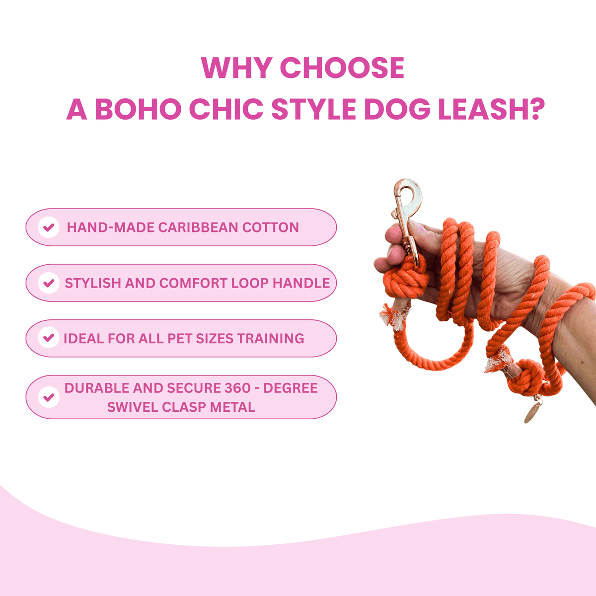Glow Pups: Orange Boho Chic Cotton Rope Dog Leash