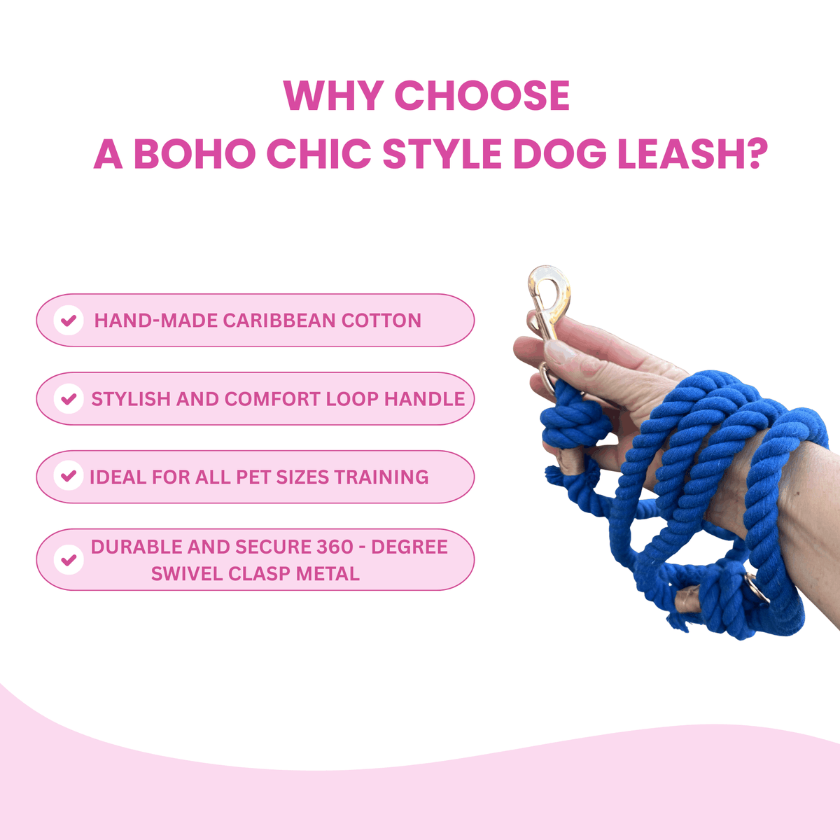 Glow Pups: Blue Boho Chic Cotton Rope Dog Leash