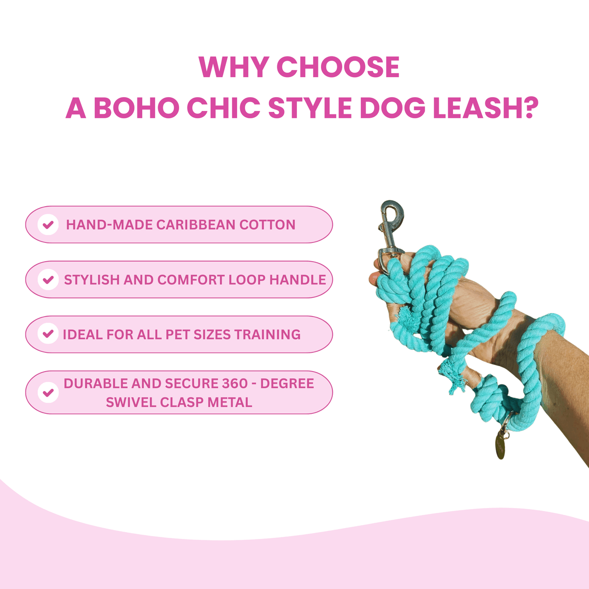 Glow Pups: Turquoise Boho Chic Cotton Rope Dog Leash