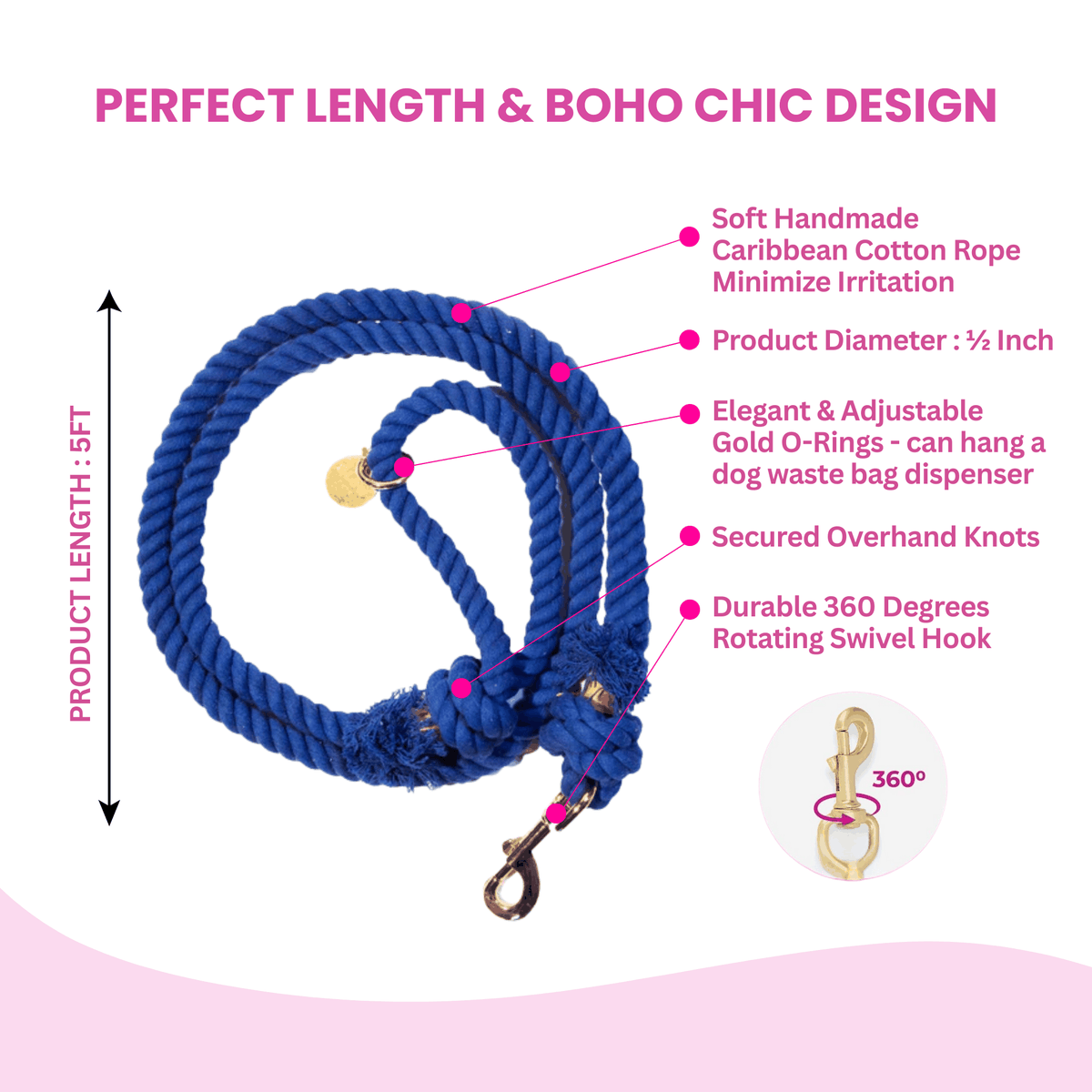Glow Pups: Blue Boho Chic Cotton Rope Dog Leash