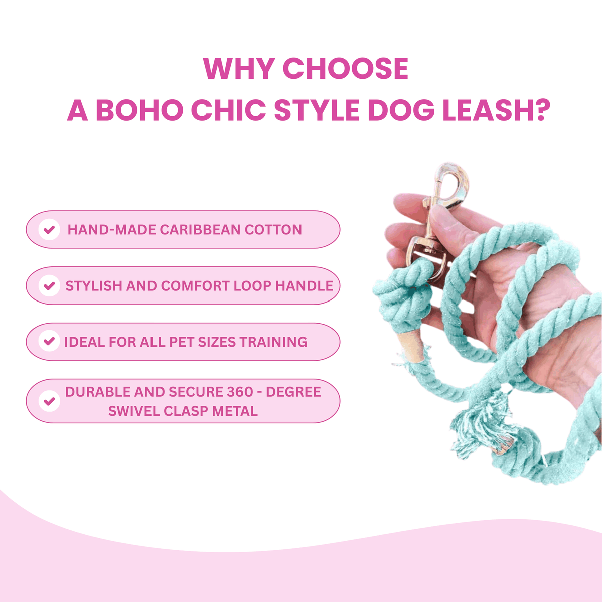 Glow Pups: Light Blue Boho Chic Cotton Rope Dog Leash