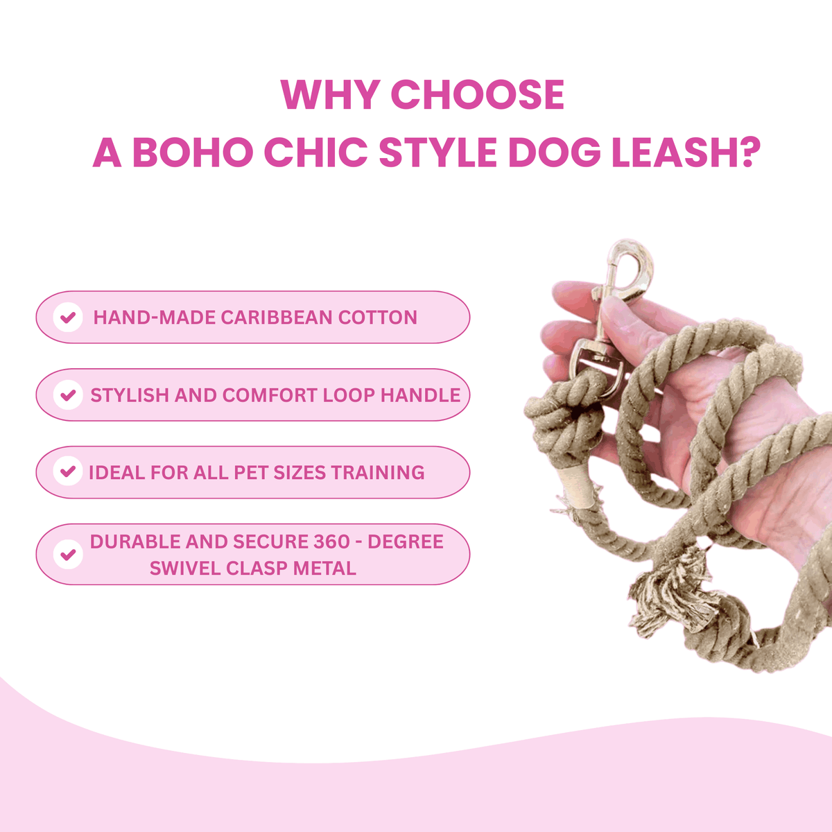Glow Pups: Neutral Boho Chic Cotton Rope Dog Leash