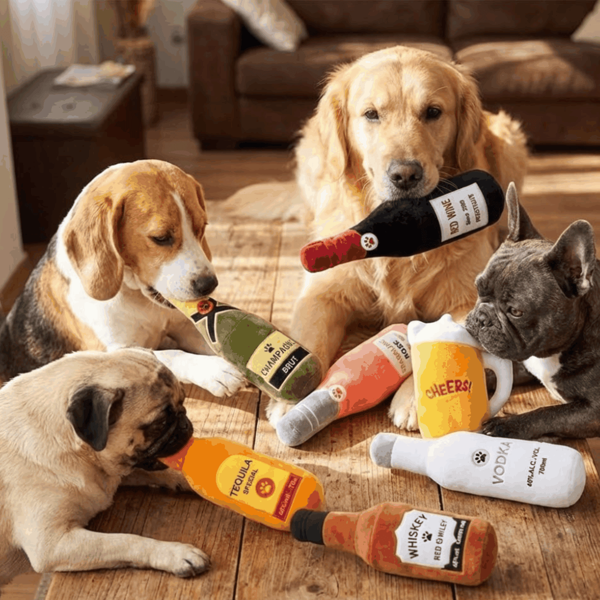 Glow Pups: Bourbon Whiskey Squeaky Plush Dog Toy
