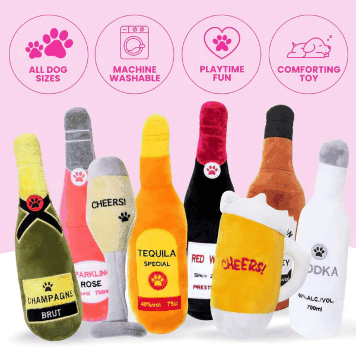Glow Pups: Pawty Pups Vodka Squeaky Plush Dog Toy