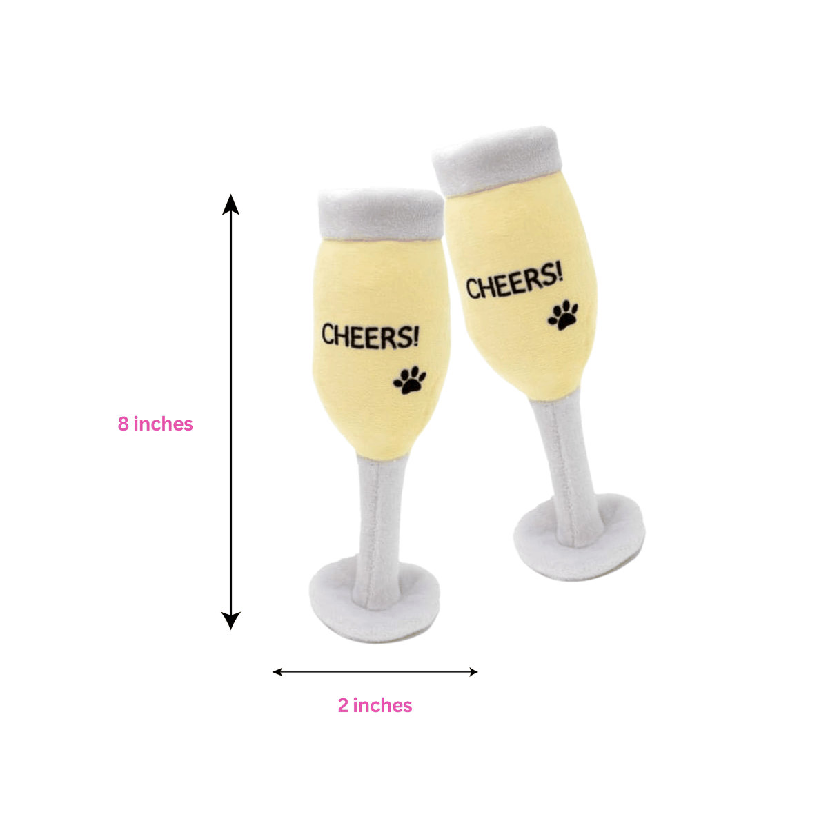 Glow Pups: Champagne Glass Squeaky Plush Dog Toys - 2 Pack