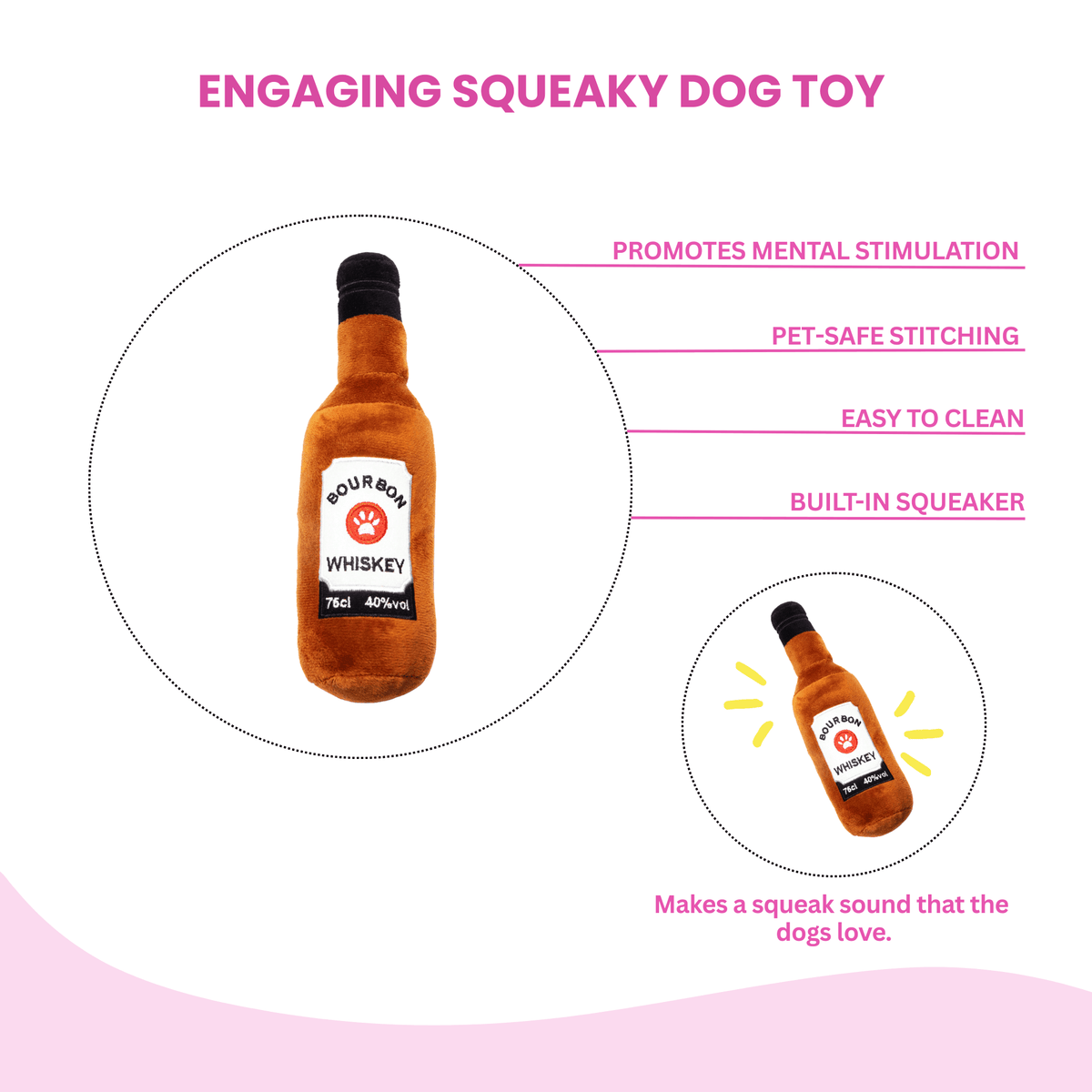 Glow Pups: Bourbon Whiskey Squeaky Plush Dog Toy