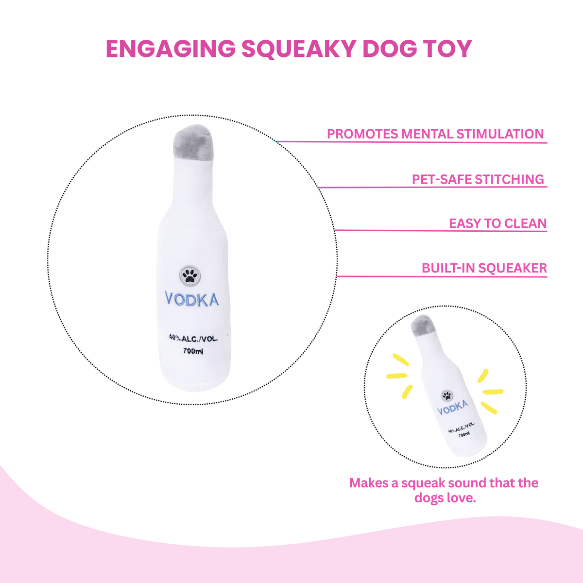 Glow Pups: Pawty Pups Vodka Squeaky Plush Dog Toy