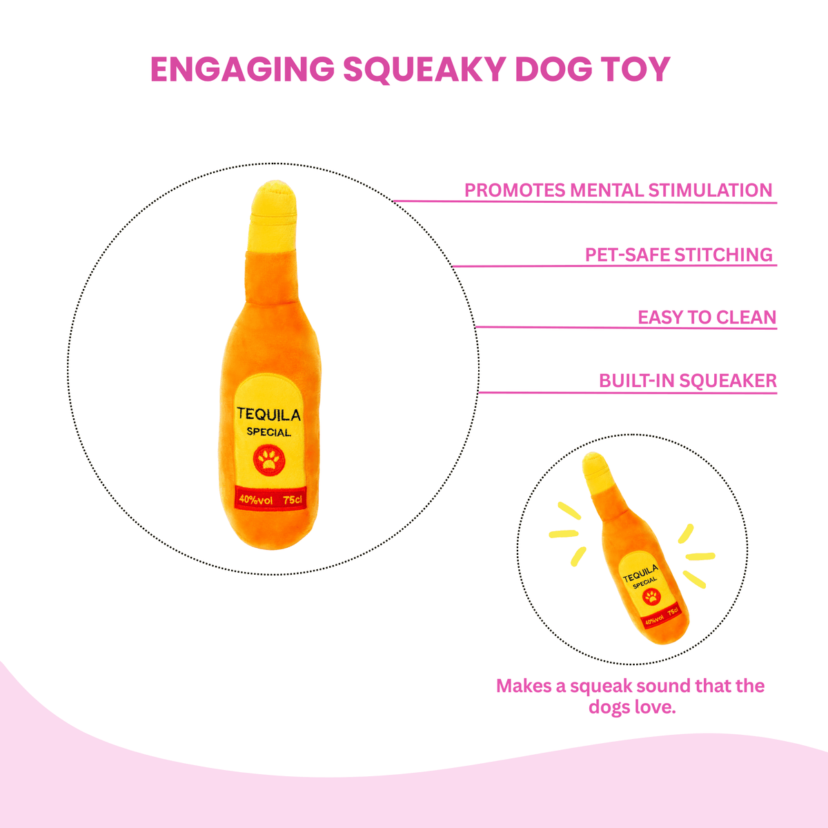 Glow Pups: Tequila Squeaky Plush Dog Toy