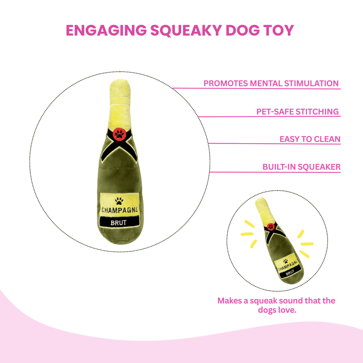 Glow Pups: Champagne Bottle Squeaky Plush Dog Toy