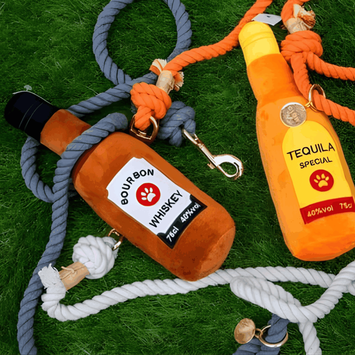Glow Pups: Bourbon Whiskey Squeaky Plush Dog Toy