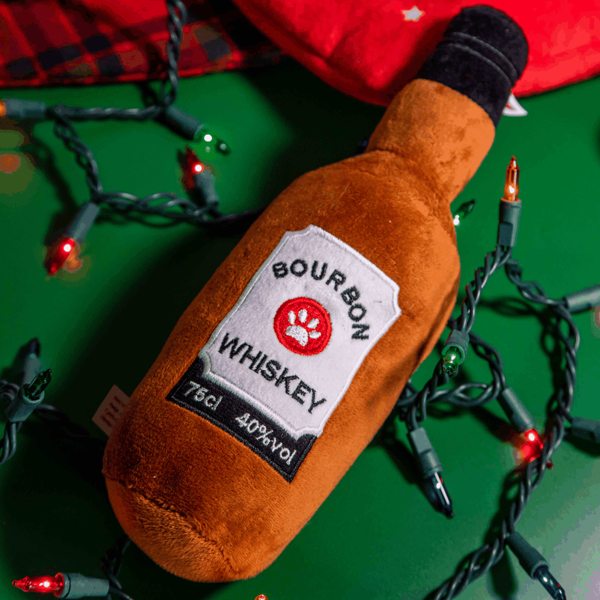 Glow Pups: Bourbon Whiskey Squeaky Plush Dog Toy