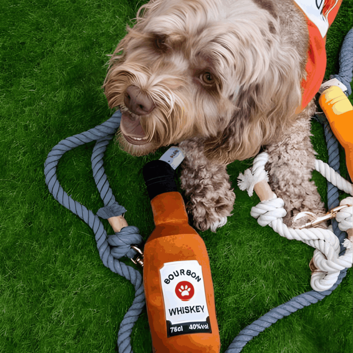 Glow Pups: Bourbon Whiskey Squeaky Plush Dog Toy