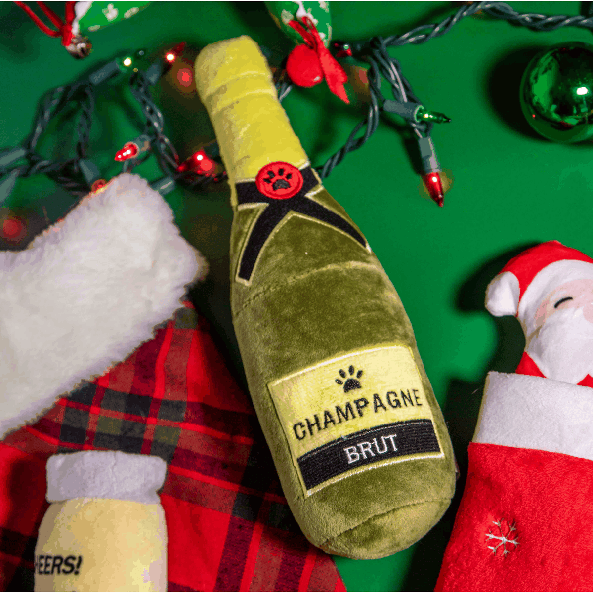 Glow Pups: Champagne Bottle Squeaky Plush Dog Toy