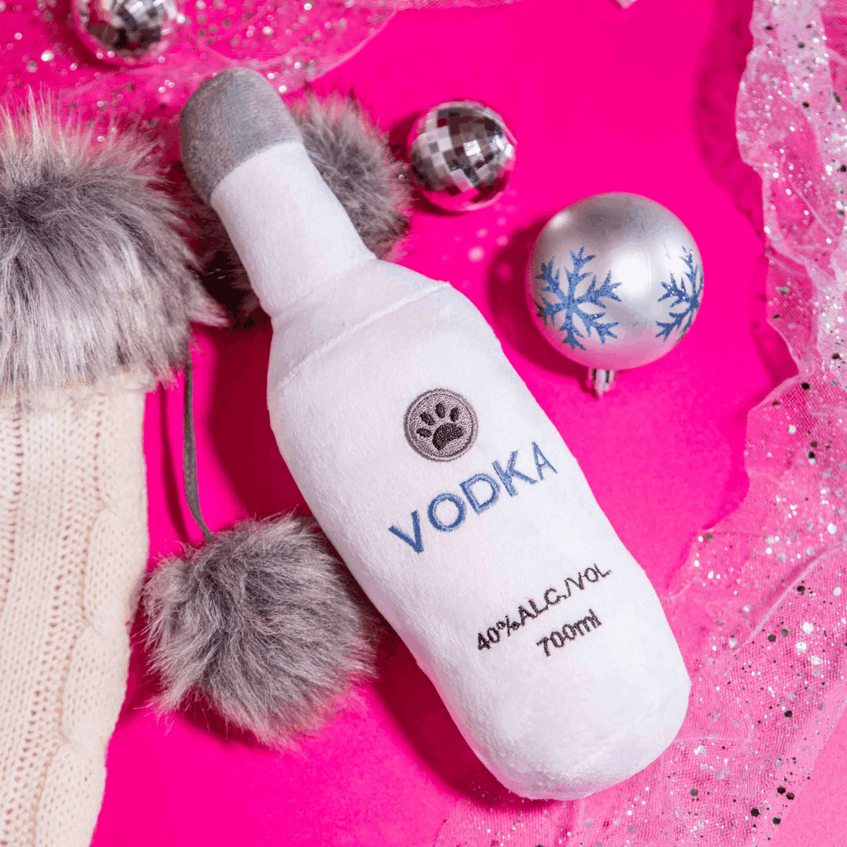 Glow Pups: Pawty Pups Vodka Squeaky Plush Dog Toy