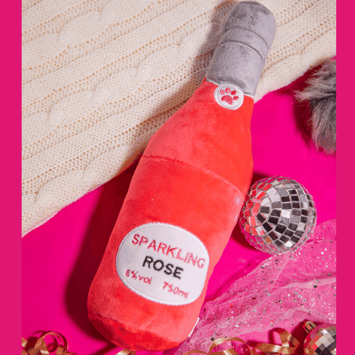 Glow Pups: Sparkling Rose Wine Squeaky Plush Dog Toy