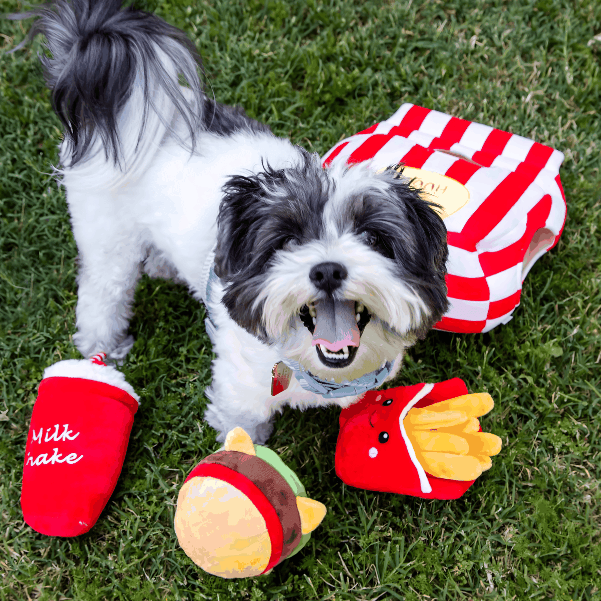Glow Pups: Doggy Bag Fast Food Squeaky Plush Dog Toy Set