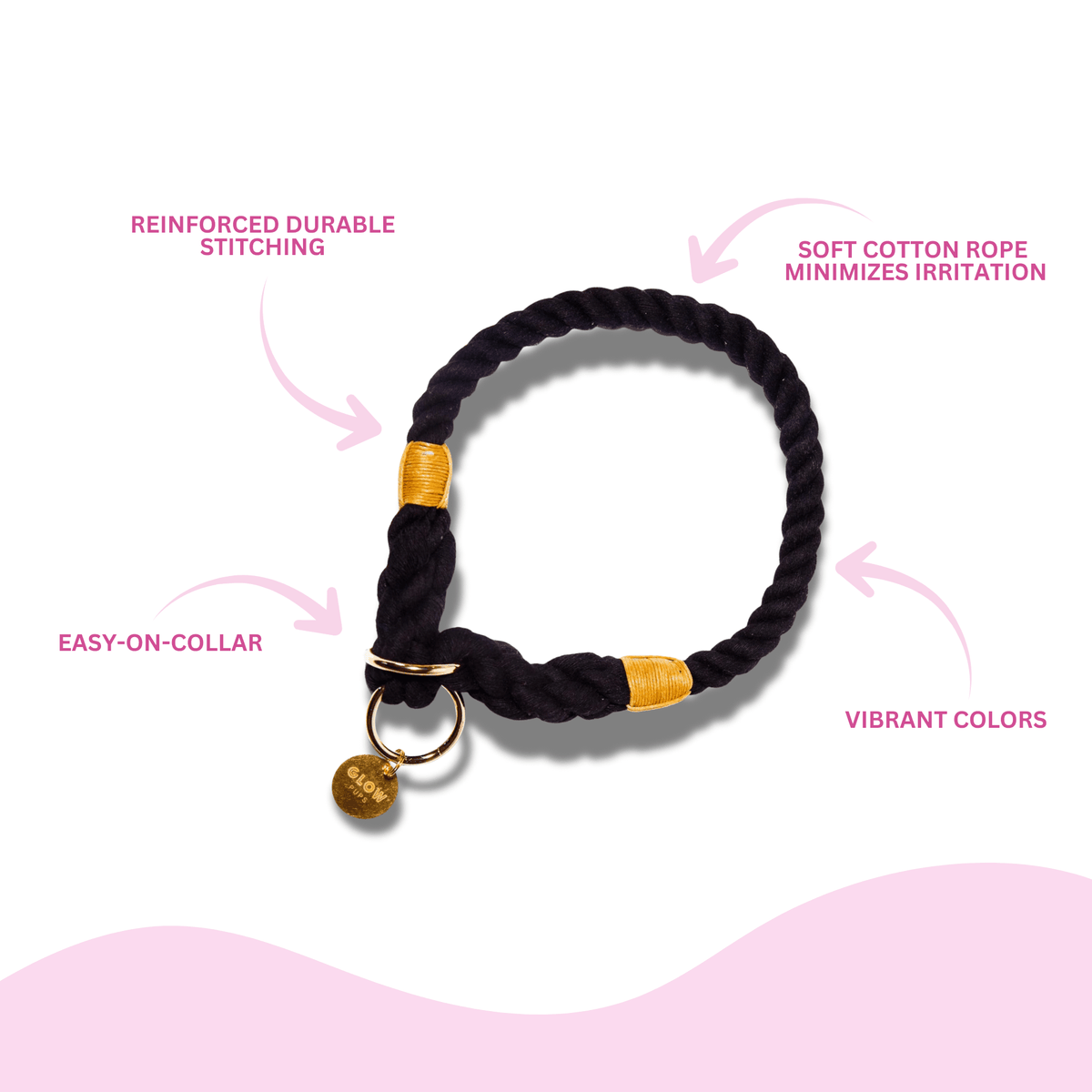 Glow Pups: Black Stylish Rope Slip Dog Collar