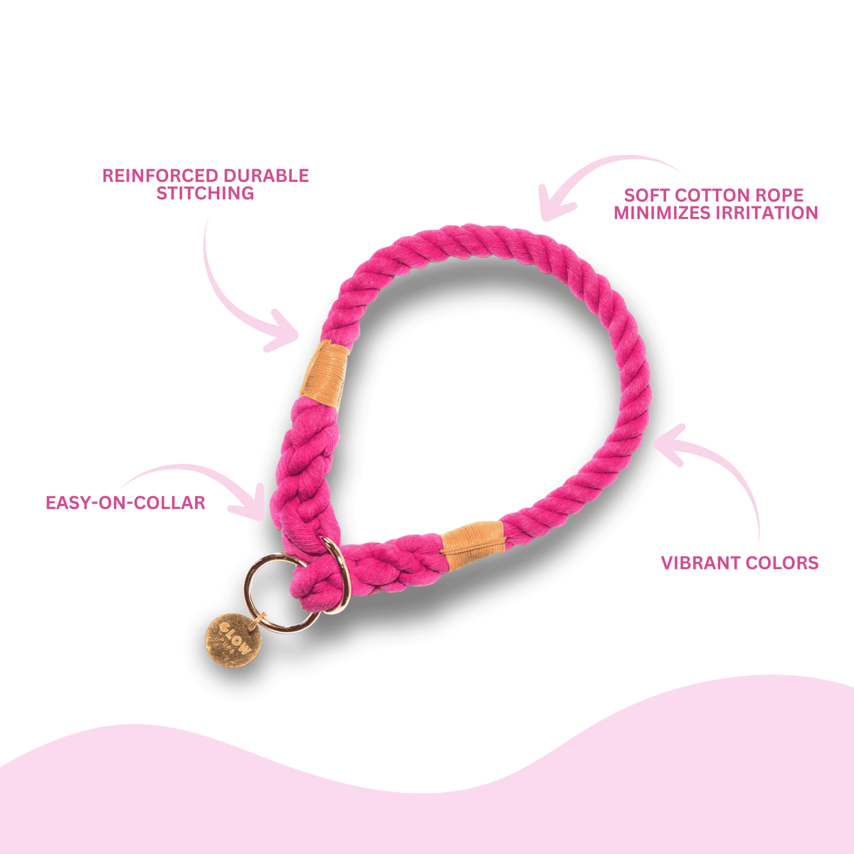Glow Pups: Dark Pink Boho Chic Rope Slip Dog Collar