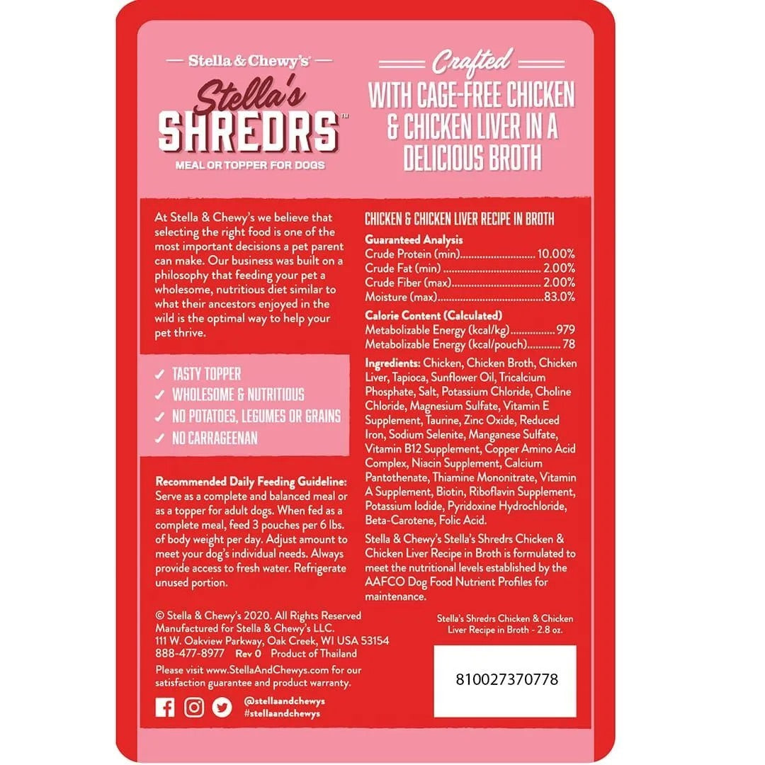 Stella & Chewys Stellas Shredrs Chicken & Chicken Liver Recipe in Broth Dog Food (2.8oz)