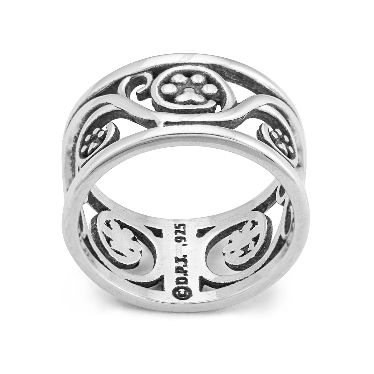 Wide Band Paw Print Ring - Sterling Silver Life Long Journey Paws Ring