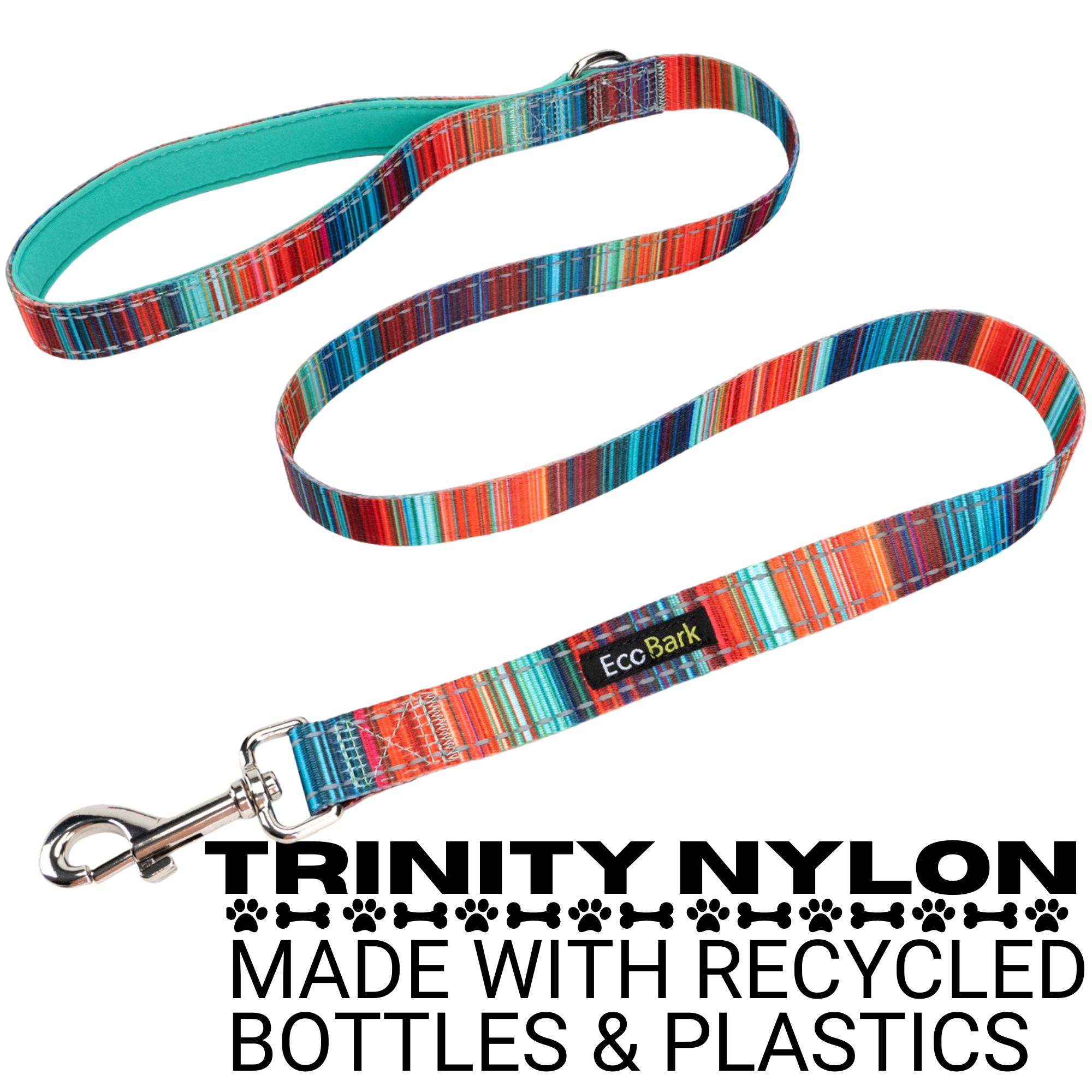Stripe Dog Leash by EcoBark - Multicolor Padded Comfort Grip Leash - 4ft, 5ft, and 6ft Leash for Small and Medium Dogs