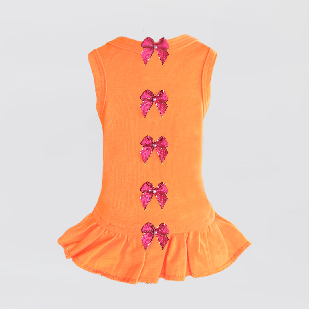 Hello Doggie Summer Dreams Faux Fur Cotton Orange Dog Dress