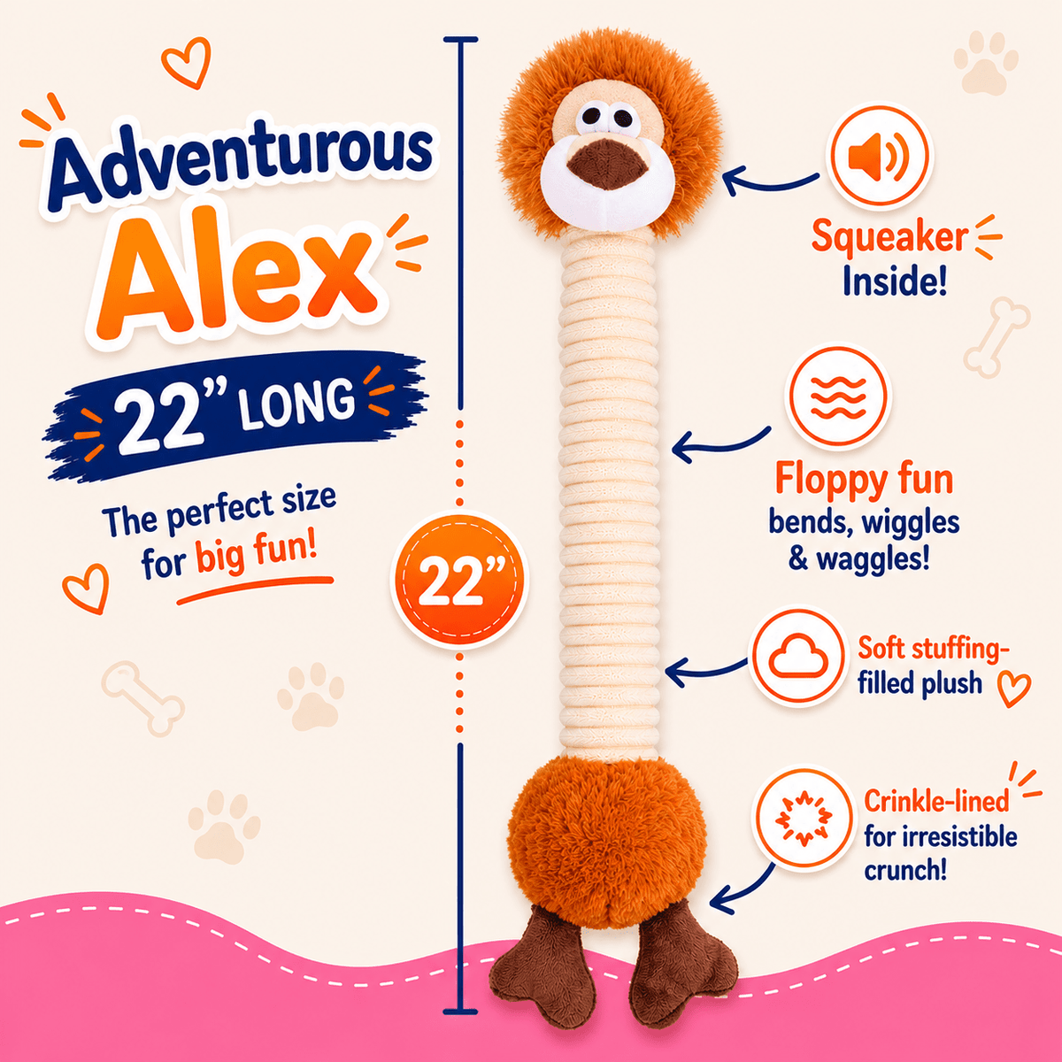 Dogline 22-Inch Long Plush Dog Toy
