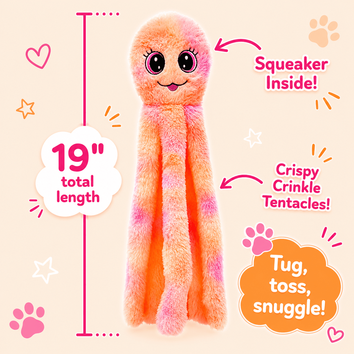 Dogline 19-Inch Octopus Tentacle Tugger Dog Toy