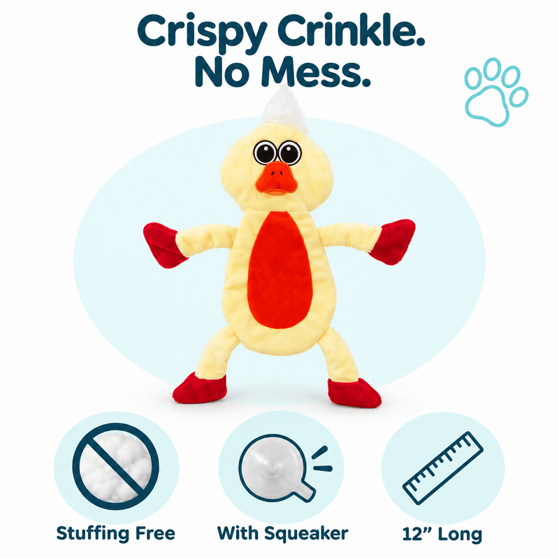 Dogline 12-Inch Duckling Crinkle Flat Dog Toy