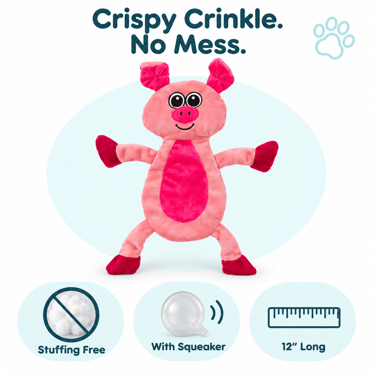 Dogline 12-Inch Pig Crinkle Flat Dog Toy