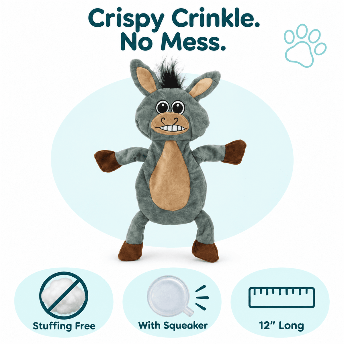 Dogline 12-Inch Donkey Crinkle Flat Dog Toy