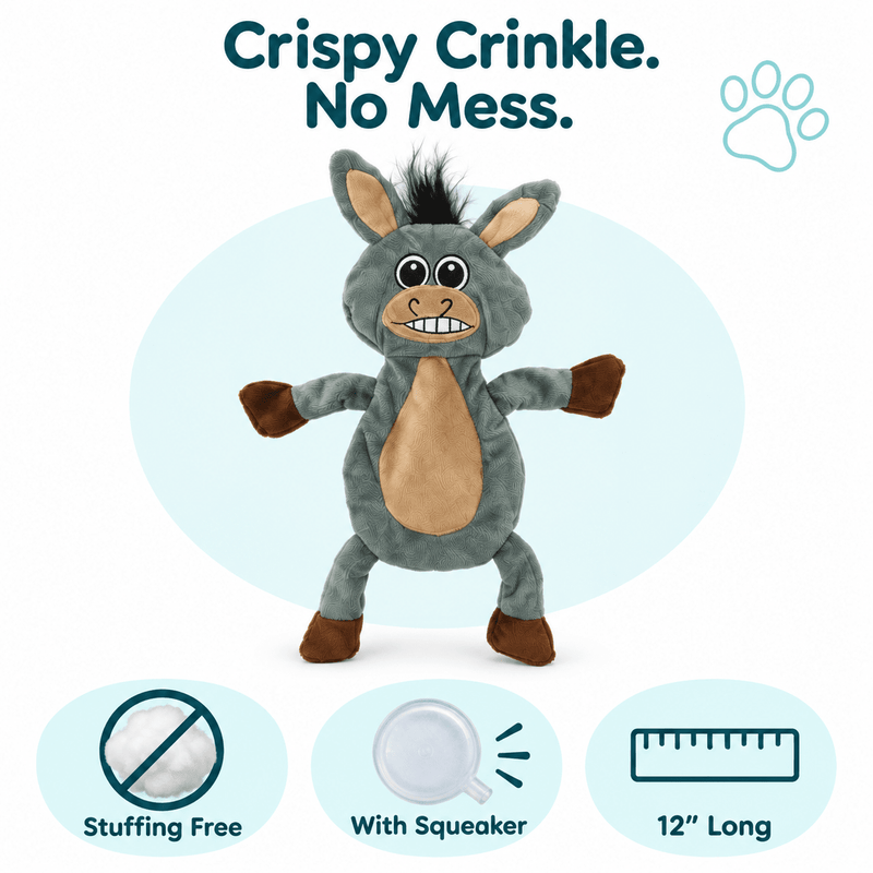 Dogline 12-Inch Donkey Crinkle Flat Dog Toy
