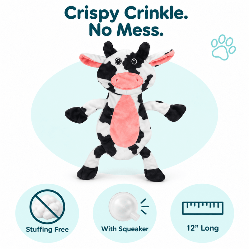 Dogline 12-Inch Cow Crinkle Flat Dog Toy