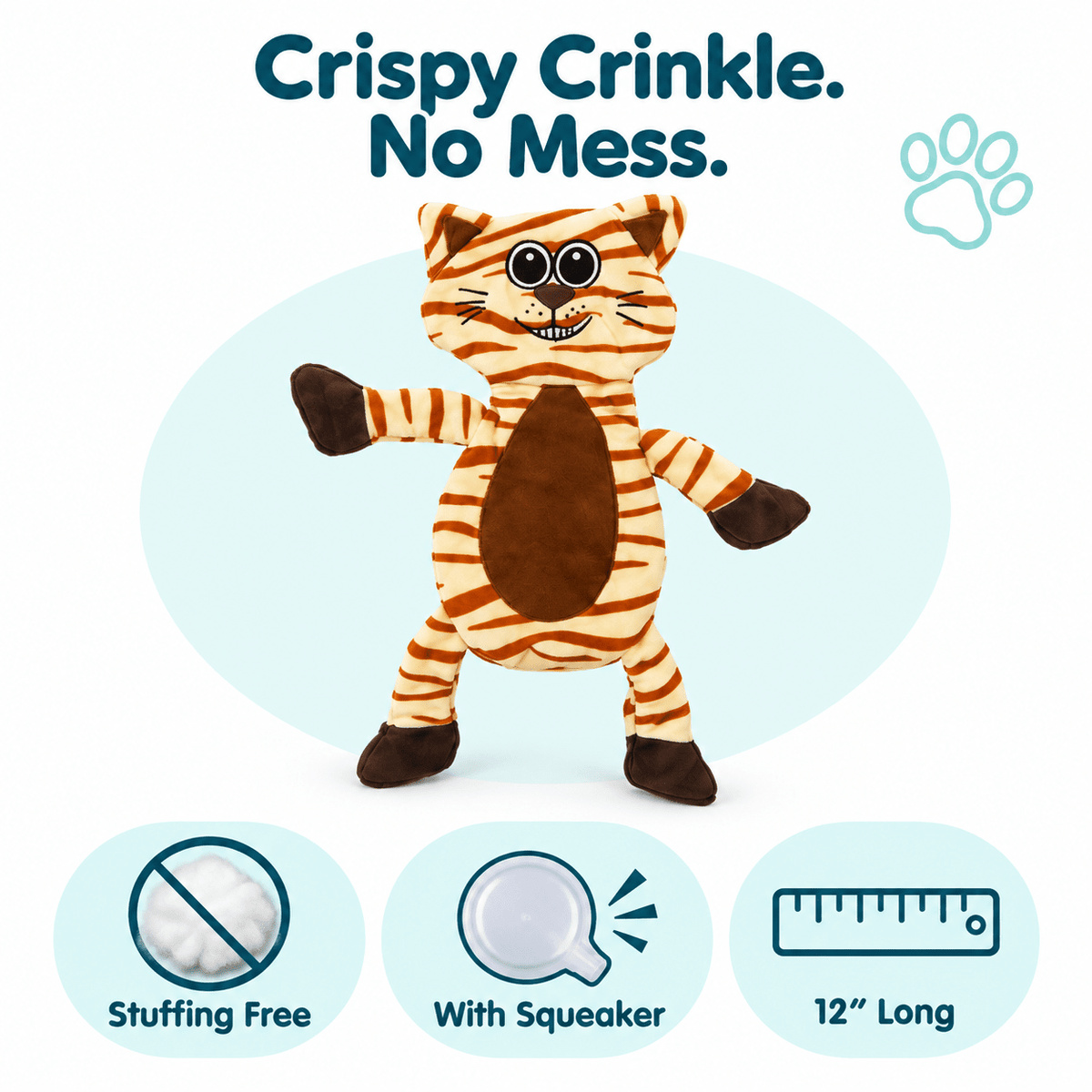 Dogline 12-Inch Tiger Crinkle Flat Dog Toy