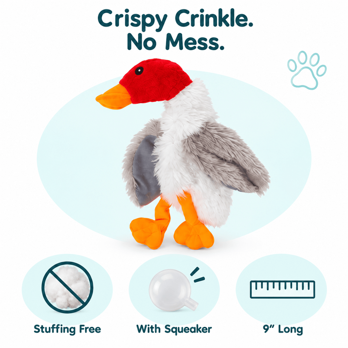 Dogline 9-Inch Duck White Crinkle Dog Toy