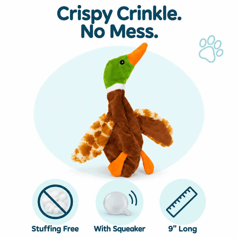 Dogline 9-Inch Duck Brown Crinkle Dog Toy